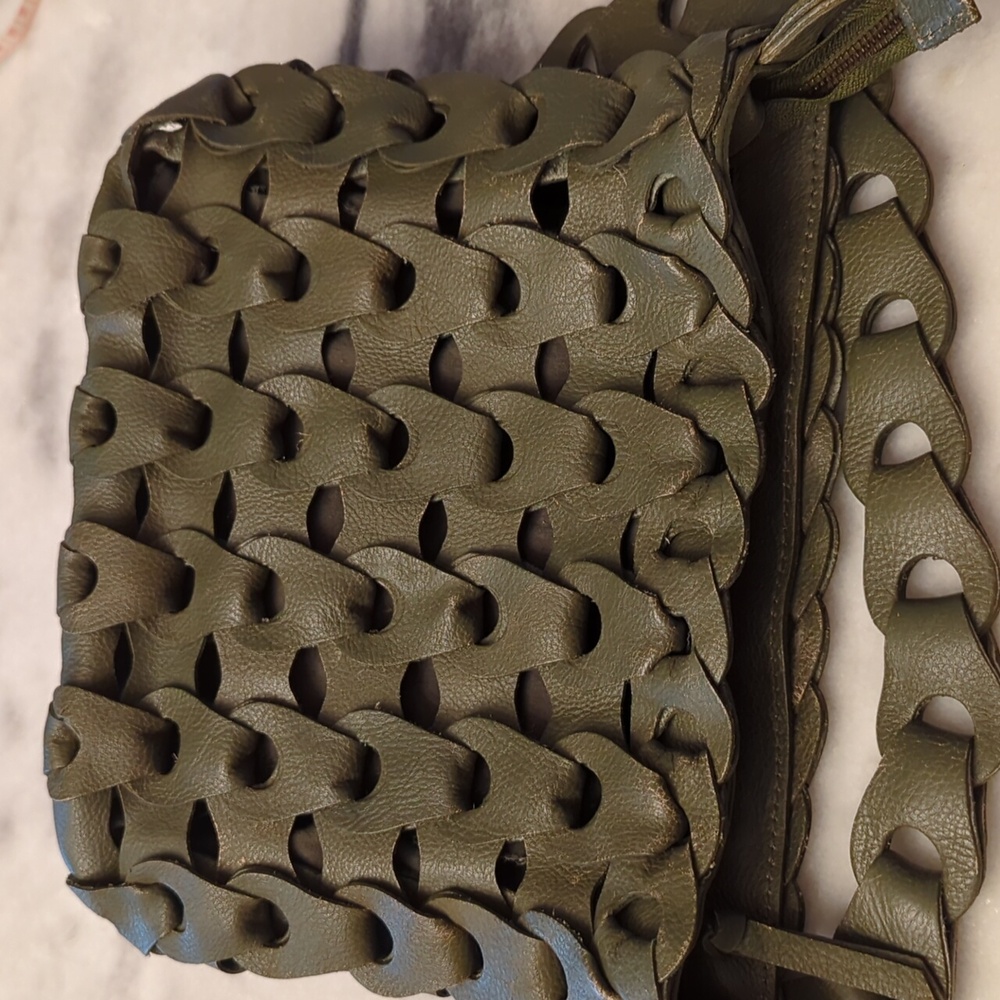 Anthropologie Looped Leather Crossbody Bag In Olive Green - Picture 9 of 14